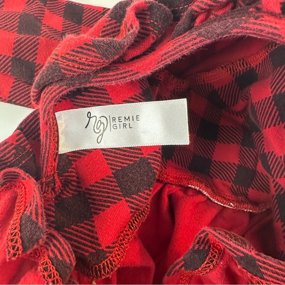 Remie Girl Buffalo Check Twirl Dress 3/4 Sleeve Ruffle Low Back Girls - Picture 4 of 6